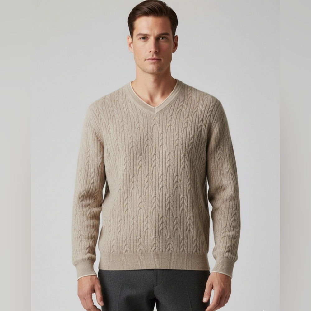 100% Cashmere VINTAGE Hickey Freeman   Cable Knit Sweater L
